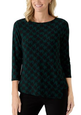 AK Anne Klein Women's Asymmetrical Button Houndstooth Print Top