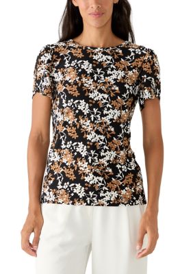 AK Anne Klein Women's Short Tulip Sleeve Print Top