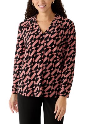 AK Anne Klein Women's Petite Long Roll Tab Sleeve V-Neck Top, PXL