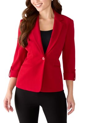 AK Anne Klein Women's Petite One Button Roll-Tab Sleeve Blazer