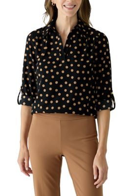 AK Anne Klein Women's 3/4 Sleeve V-Neck Roll Tab Top