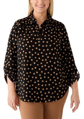 AK Anne Klein Women's Plus Size V-Neck Shirt with Roll Tab Sleeves, 3XL