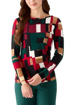 AK Anne Klein Women's Petite 3/4 Sleeve Asymmetrical Button Top