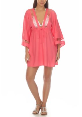 Ladder Stitch Drawstring Tunic Swim Cover Up