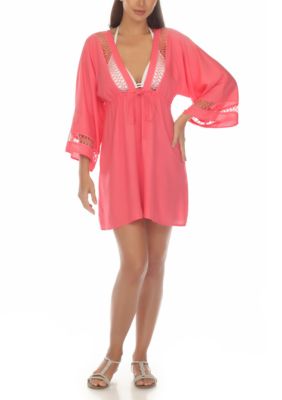 Ladder Stitch Drawstring Tunic Swim Cover Up