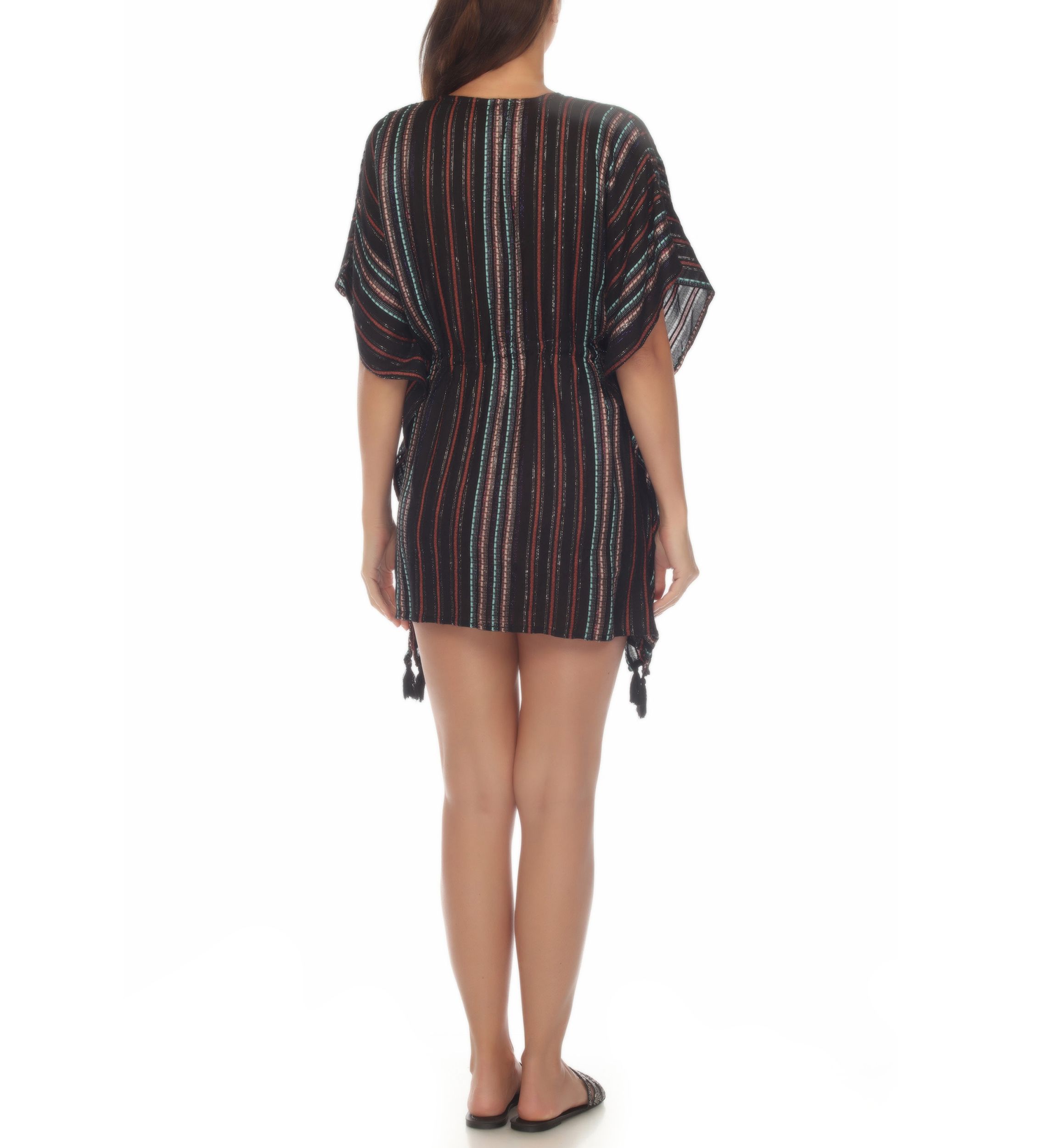 Lurex Striped Tie Front Tunic Swim Cover Up