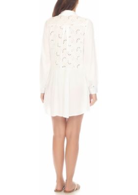 Eyelet Button Up Big Shirt Swim Cover