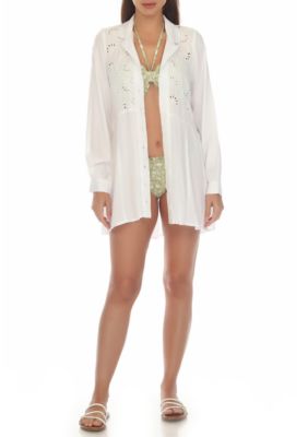 Eyelet Button Up Big Shirt Swim Cover