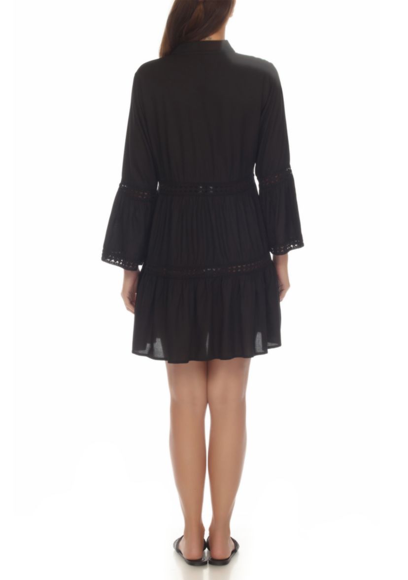 Tiered Crochet Big Shirt Dress Swim Cover Up