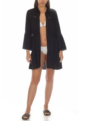 Tiered Crochet Big Shirt Dress Swim Cover Up