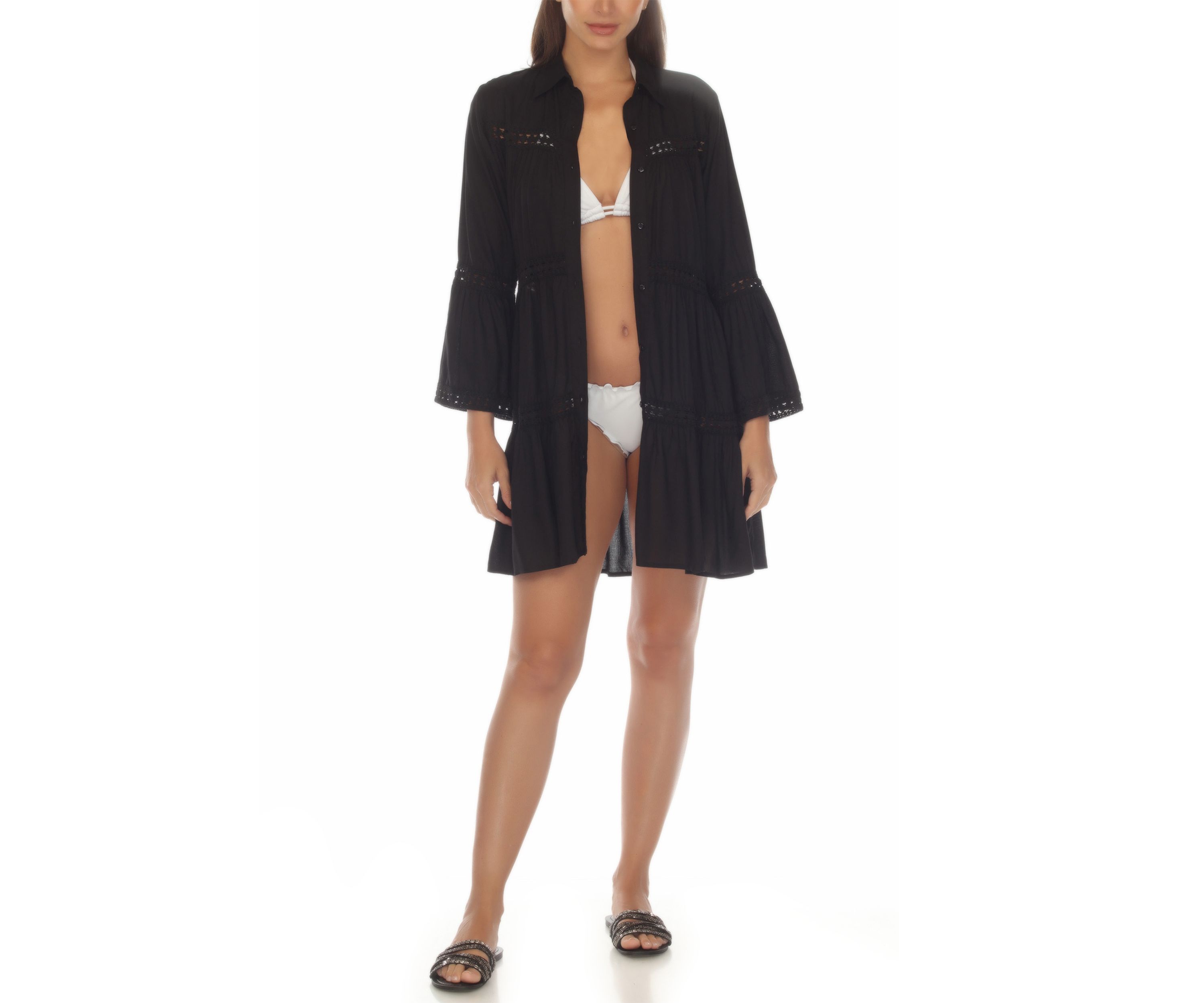 Tiered Crochet Big Shirt Dress Swim Cover Up