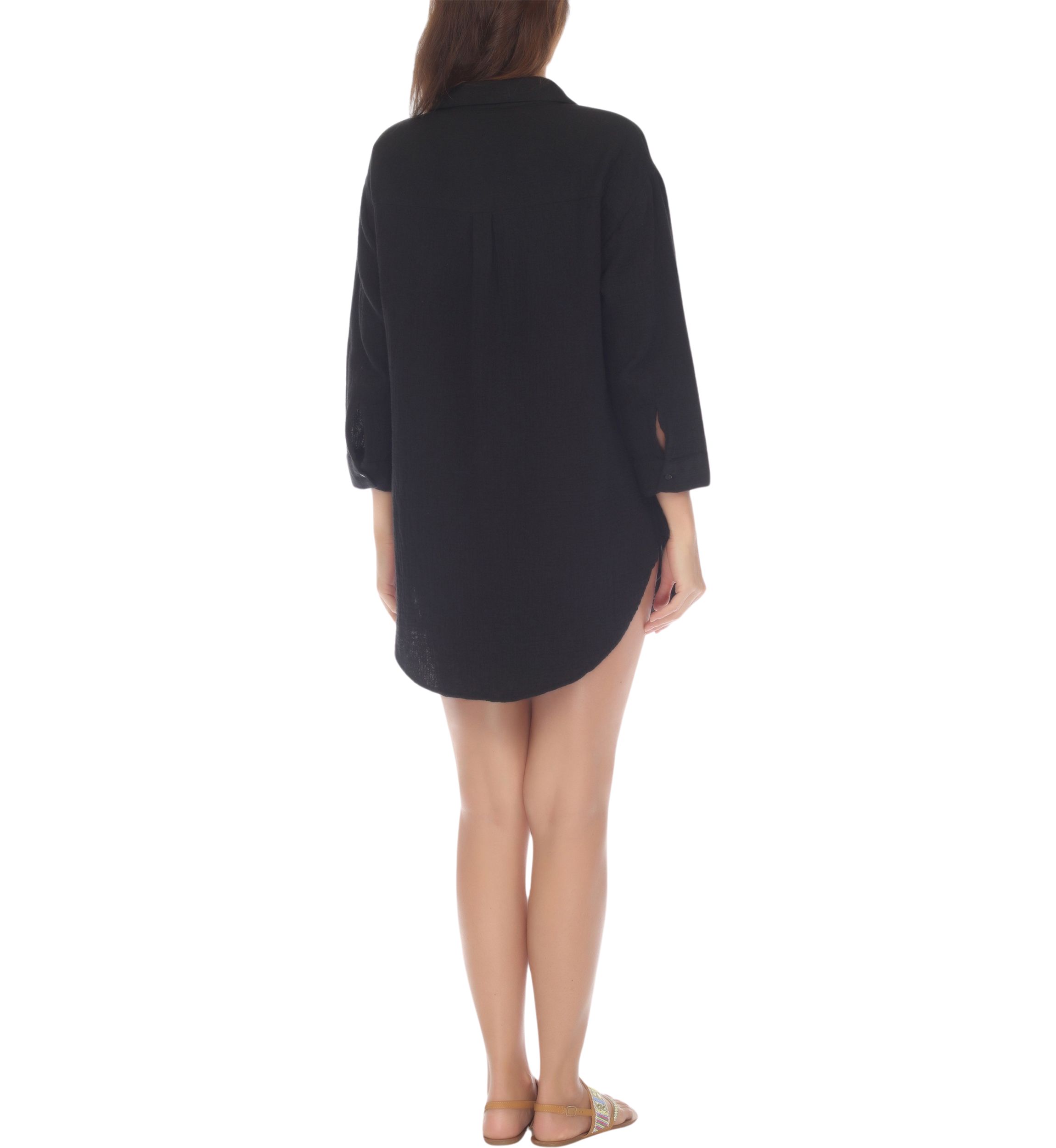 Long Sleeve Crepe Button Down Big Shirt Swim Cover Up