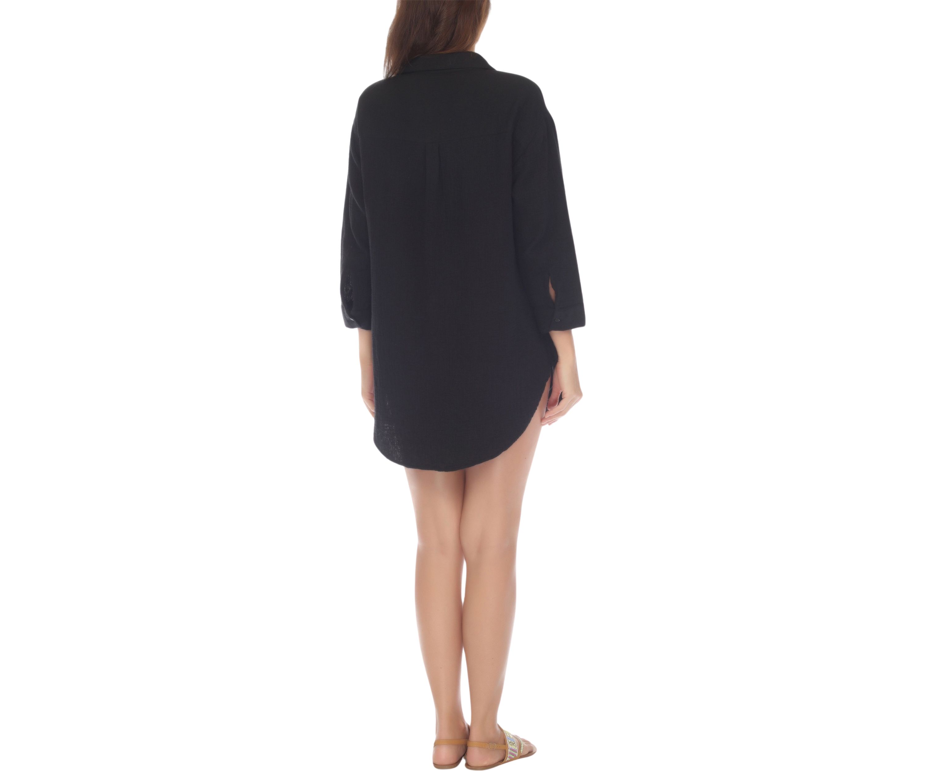 Long Sleeve Crepe Button Down Big Shirt Swim Cover Up