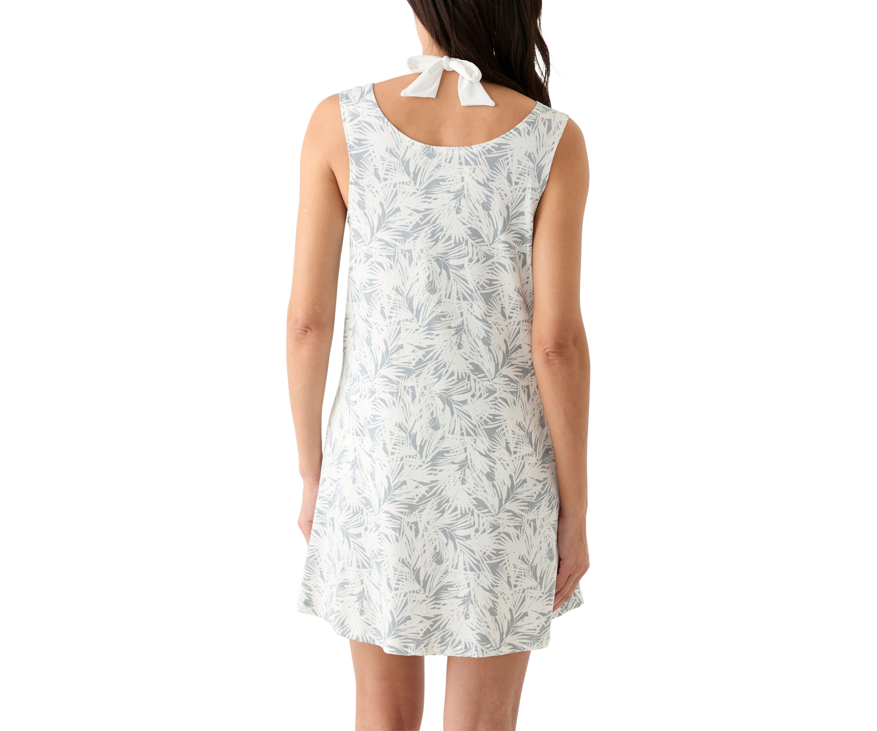 Sleeveless Brushed Feather Print Swim Cover Up Dress
