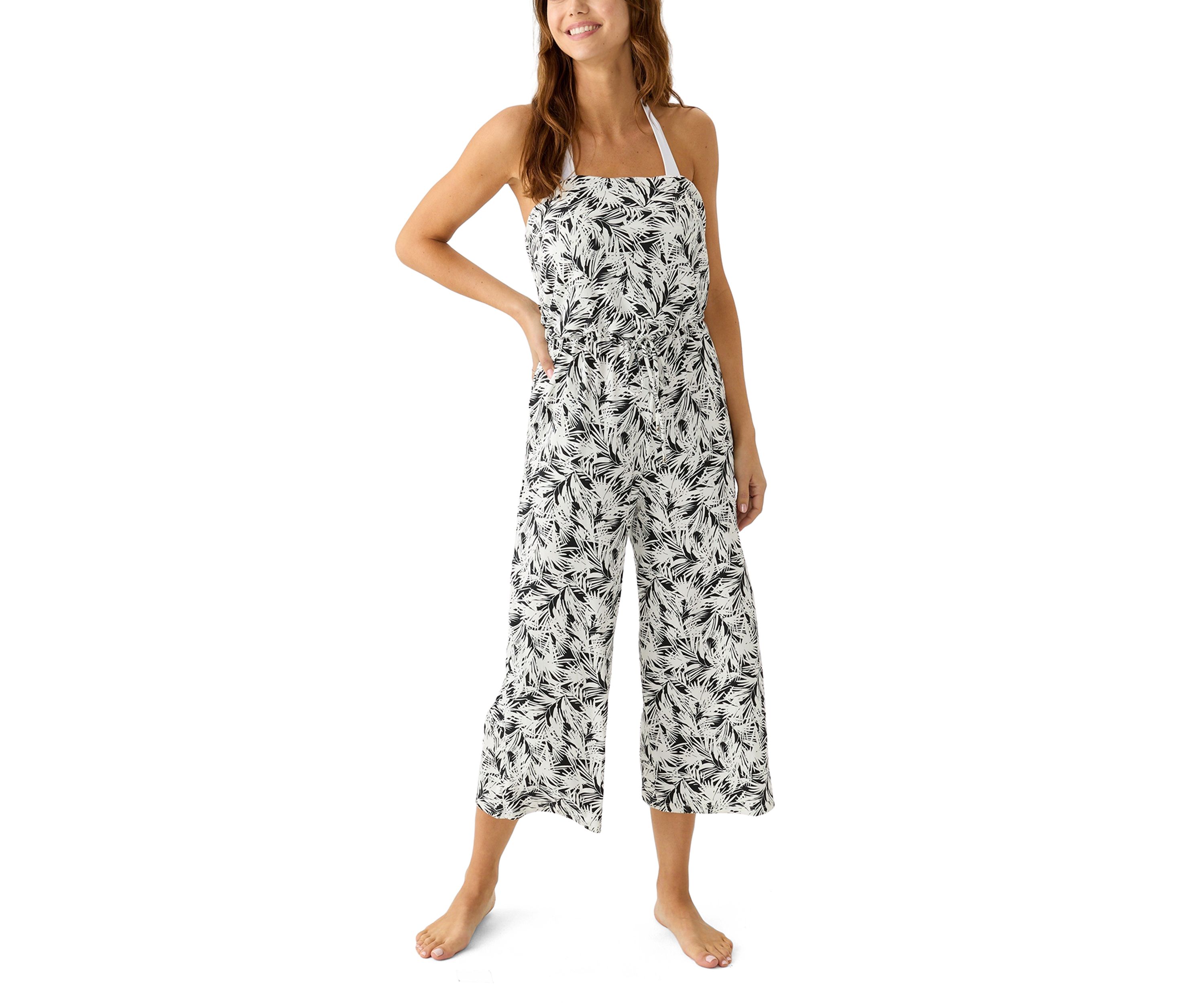 Printed Bandeau Brushed Feather Swim Coverup