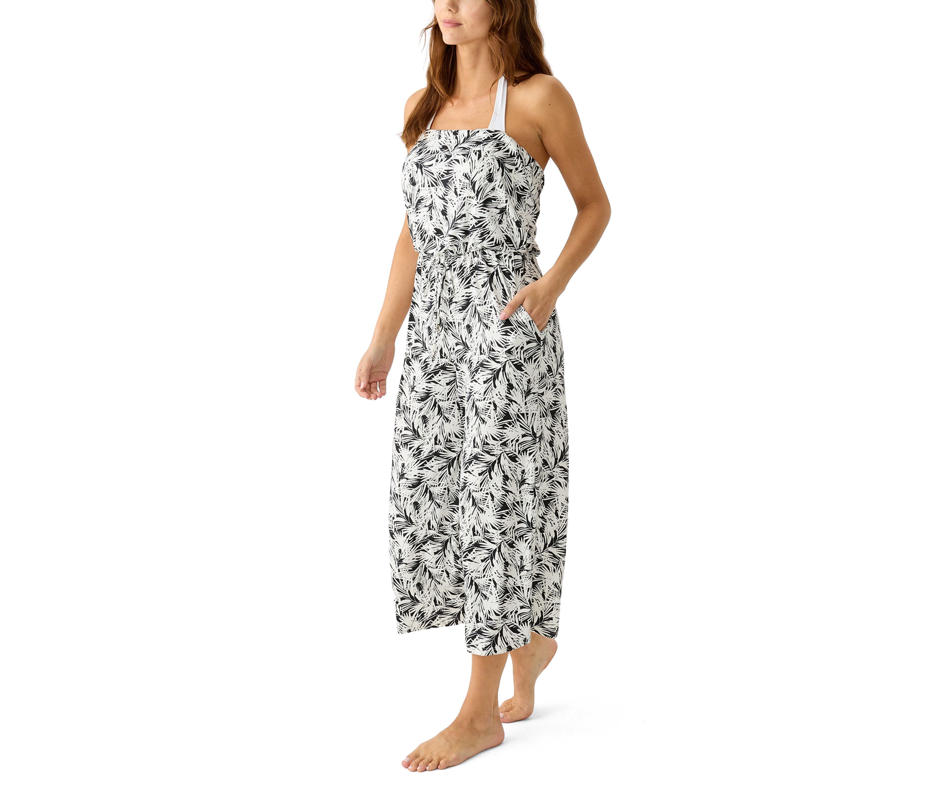 Printed Bandeau Brushed Feather Swim Coverup