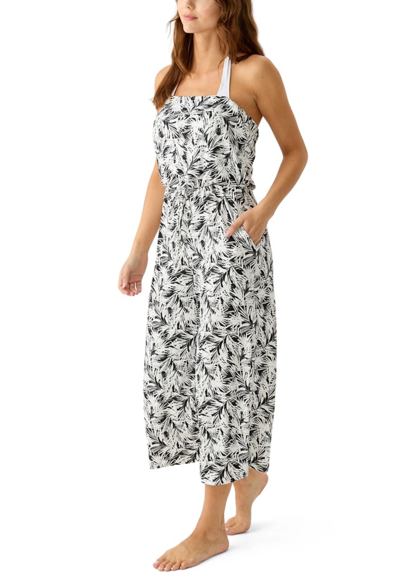 Printed Bandeau Brushed Feather Swim Coverup