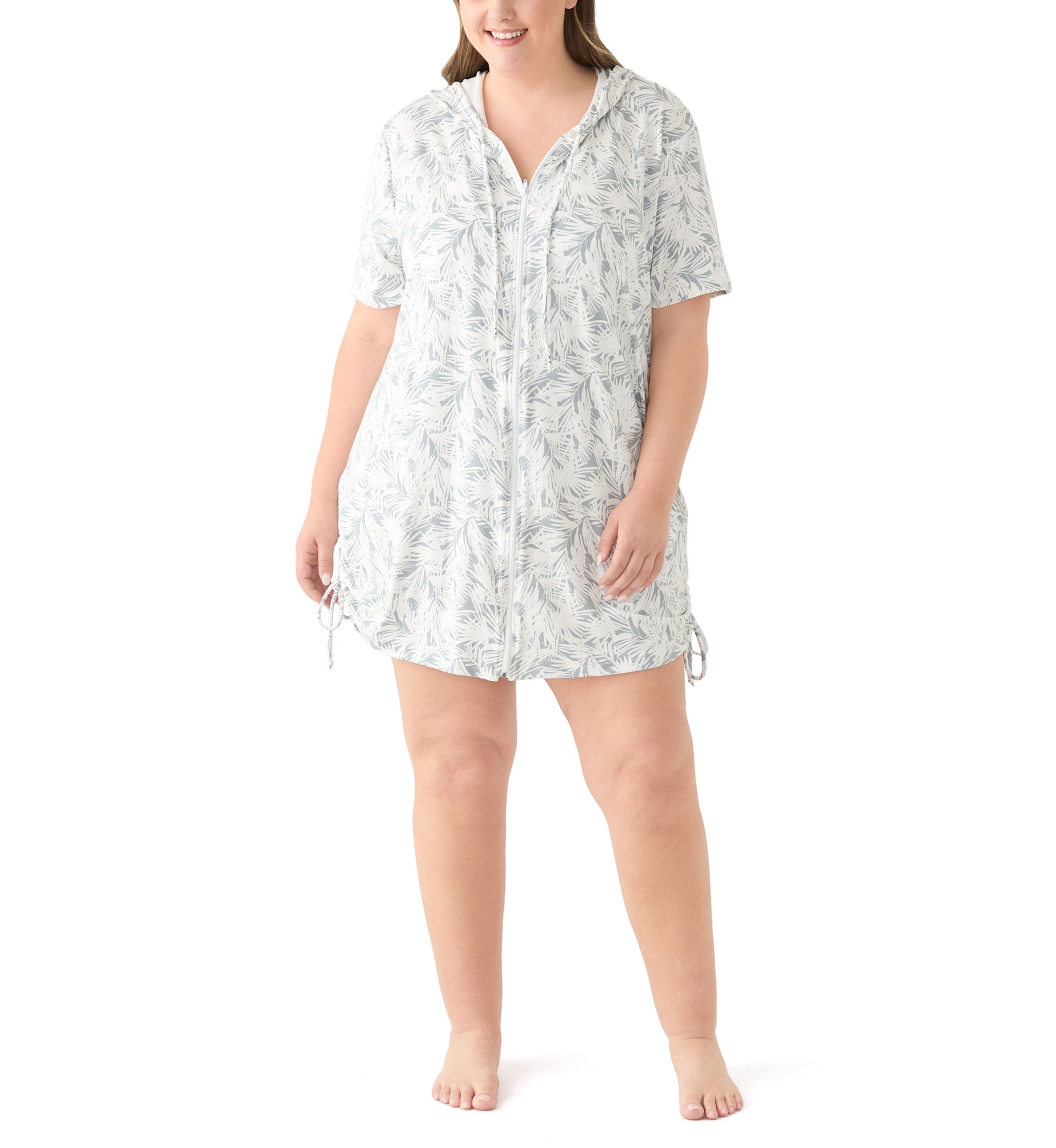 Plus Size Printed Brushed Hooded Swim Cover-Up