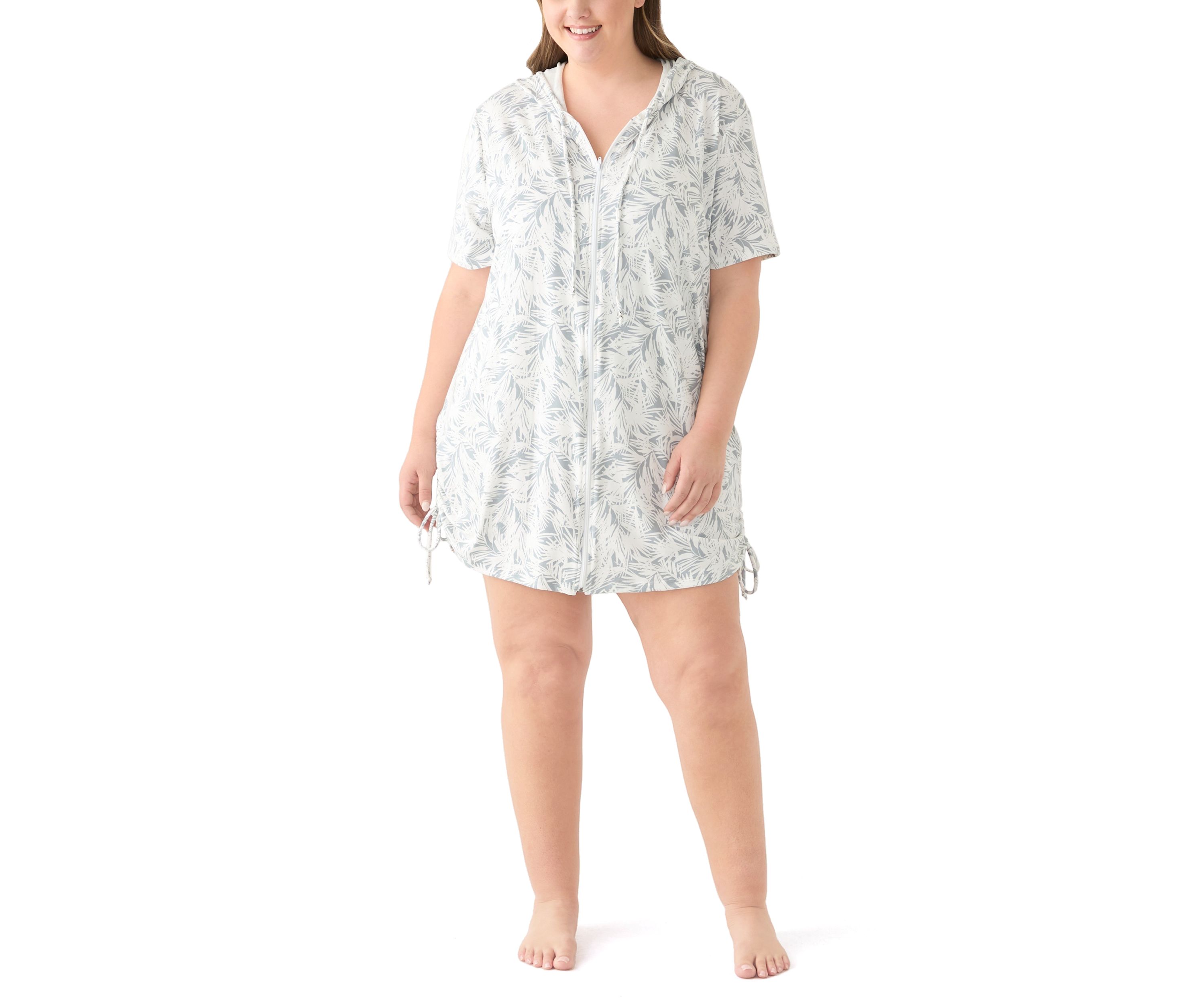 Plus Size Printed Brushed Hooded Swim Cover-Up