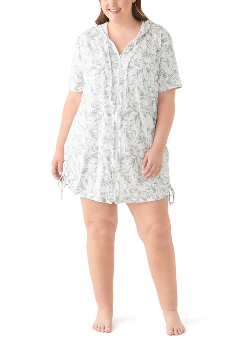 Plus Size Printed Brushed Hooded Swim Cover-Up