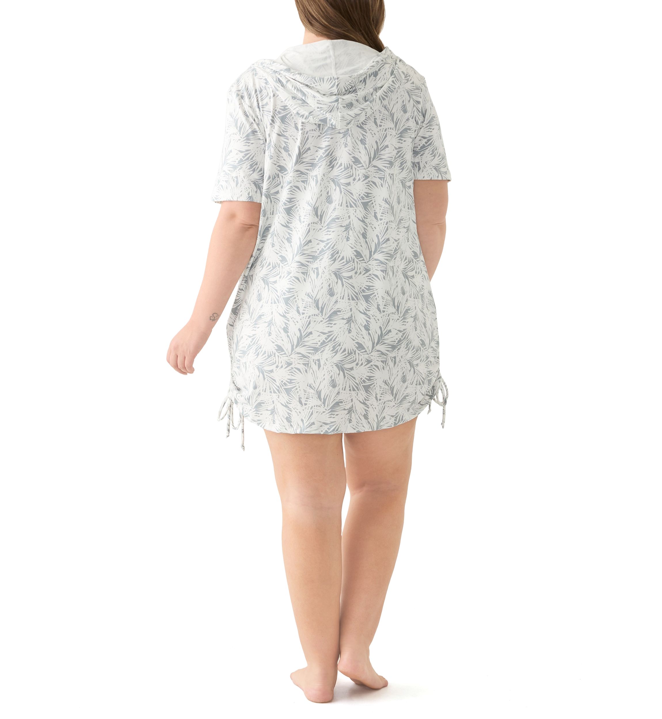 Plus Size Printed Brushed Hooded Swim Cover-Up
