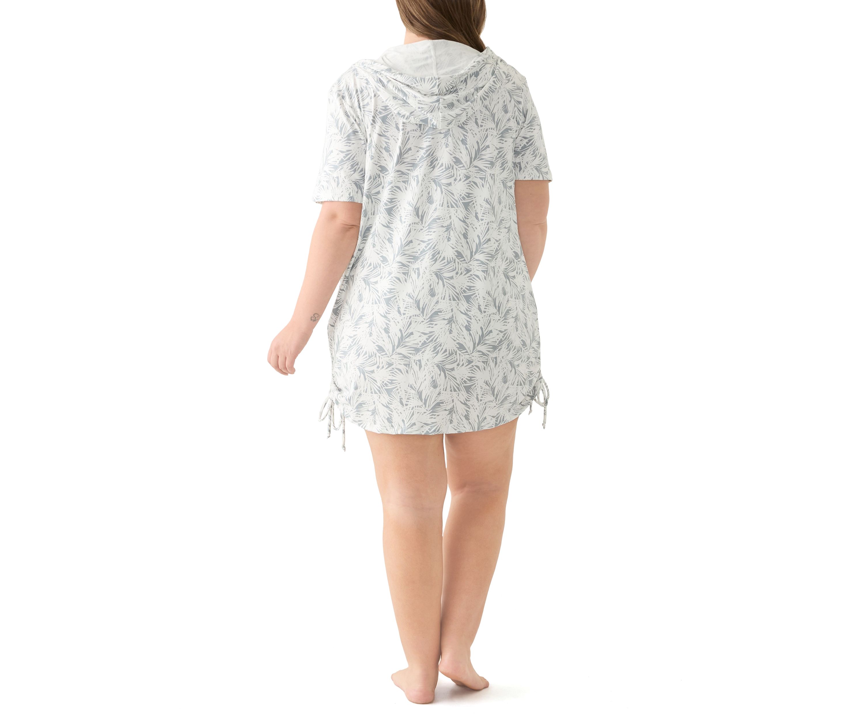 Plus Size Printed Brushed Hooded Swim Cover-Up