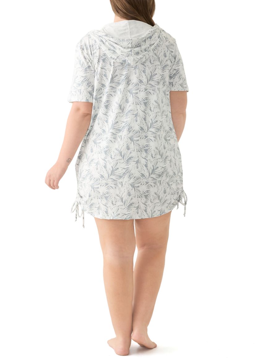 Plus Size Printed Brushed Hooded Swim Cover-Up