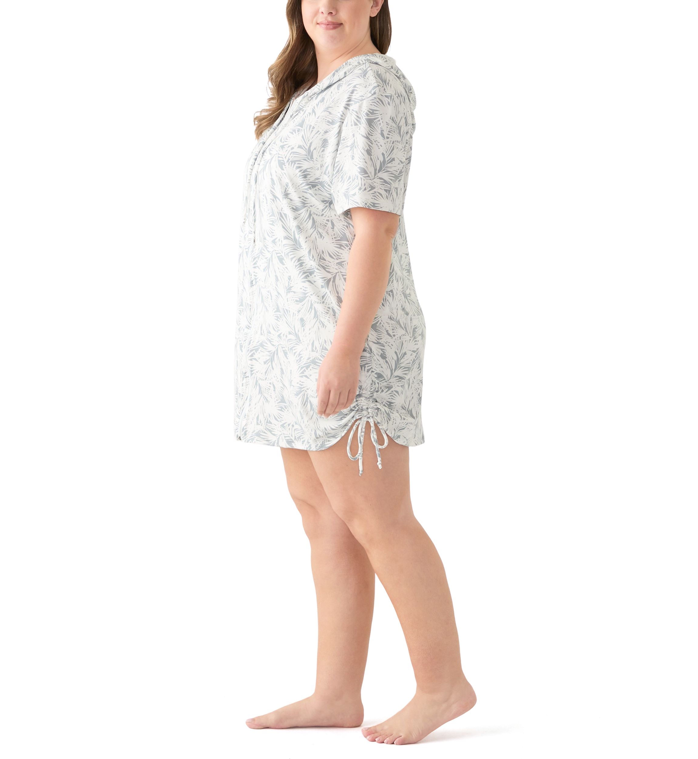 Plus Size Printed Brushed Hooded Swim Cover-Up