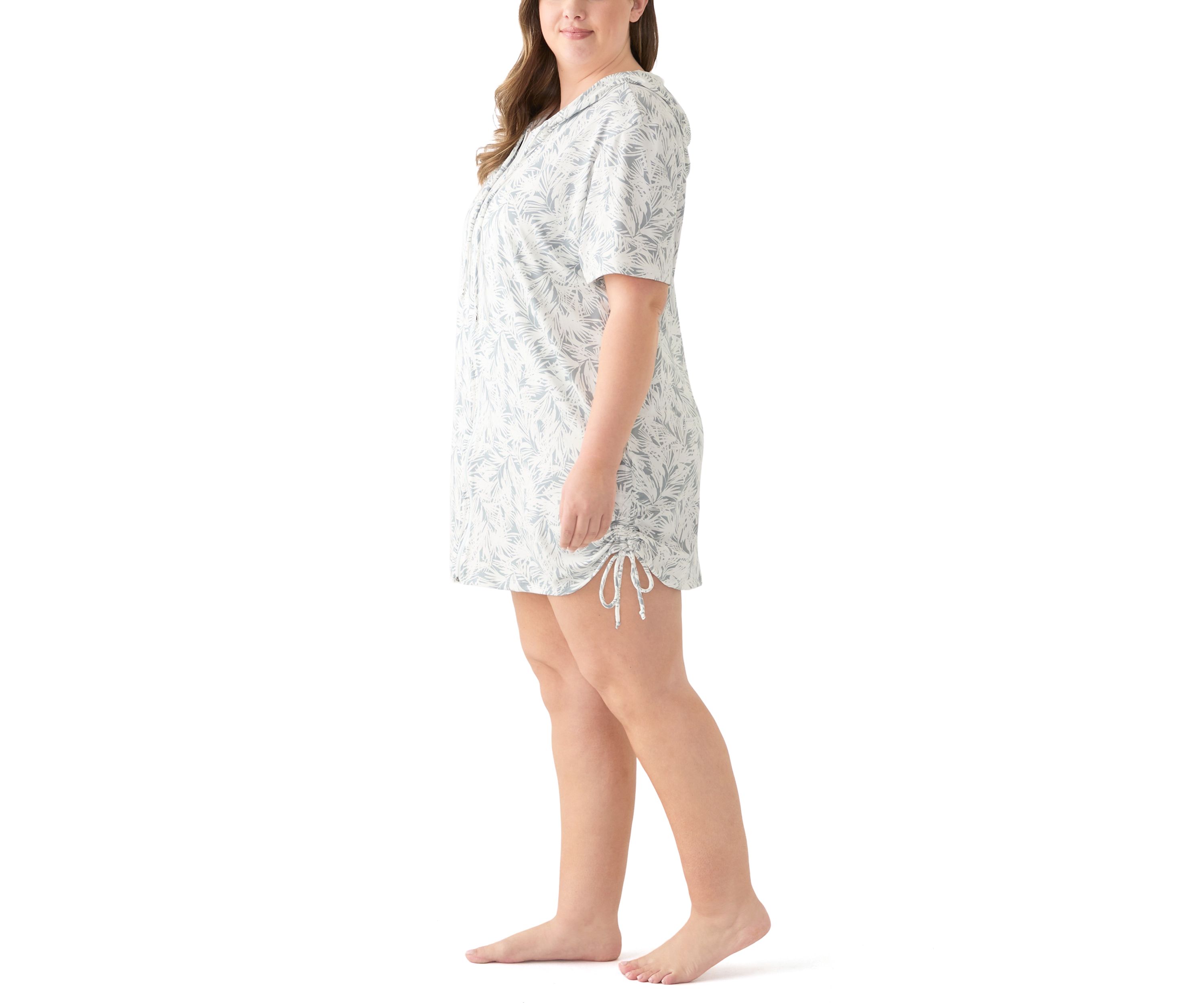 Plus Size Printed Brushed Hooded Swim Cover-Up