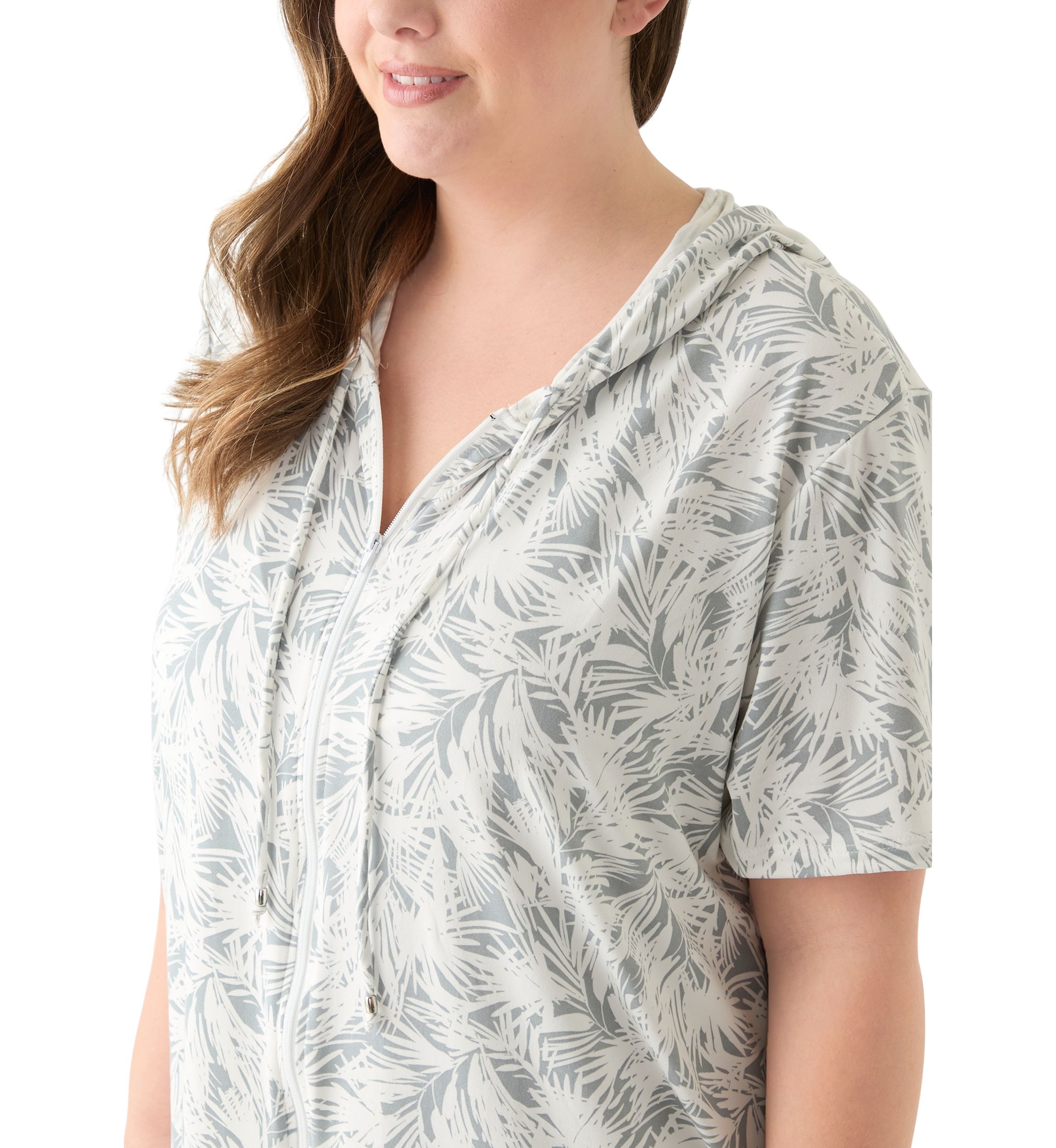 Plus Size Printed Brushed Hooded Swim Cover-Up