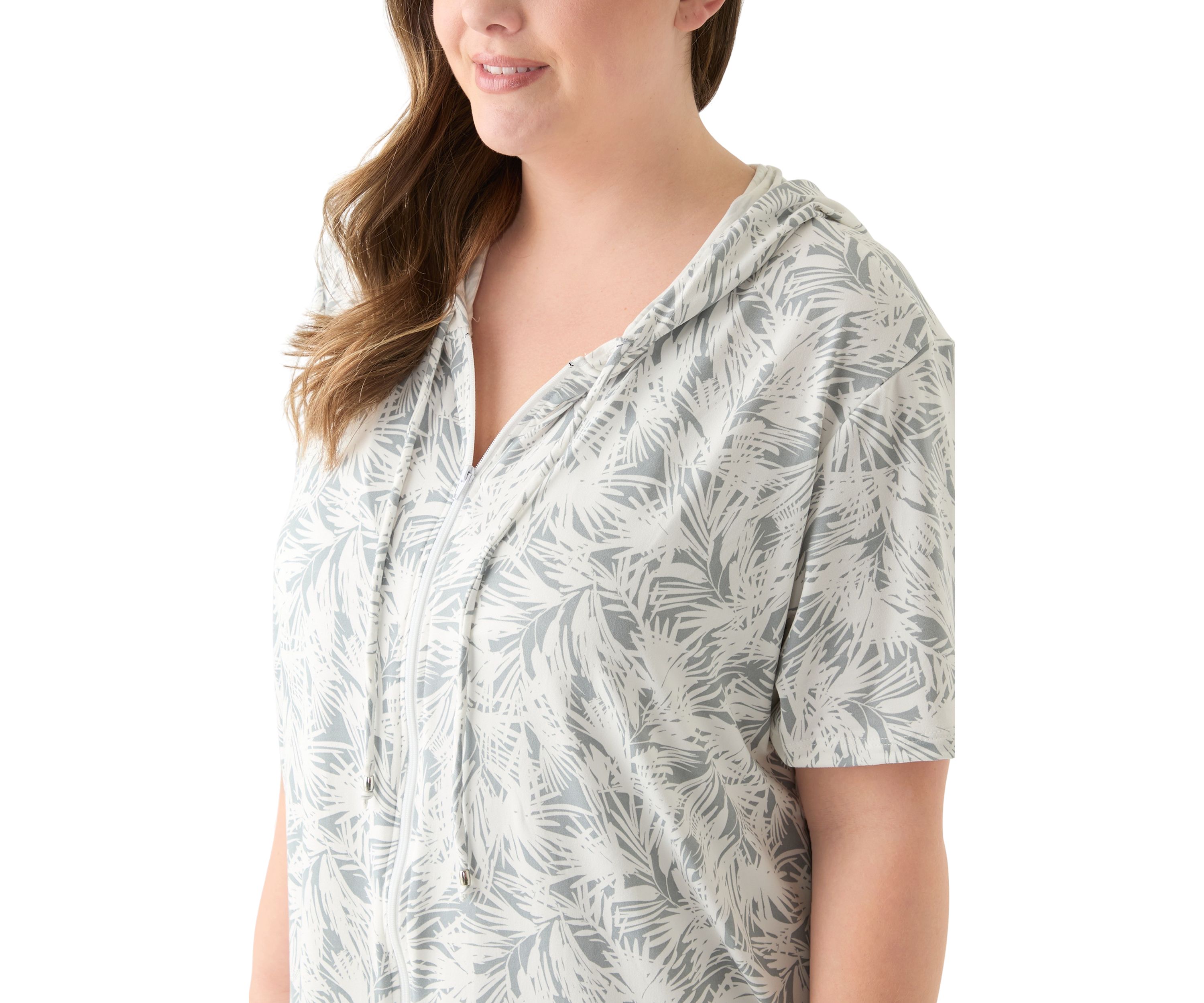 Plus Size Printed Brushed Hooded Swim Cover-Up
