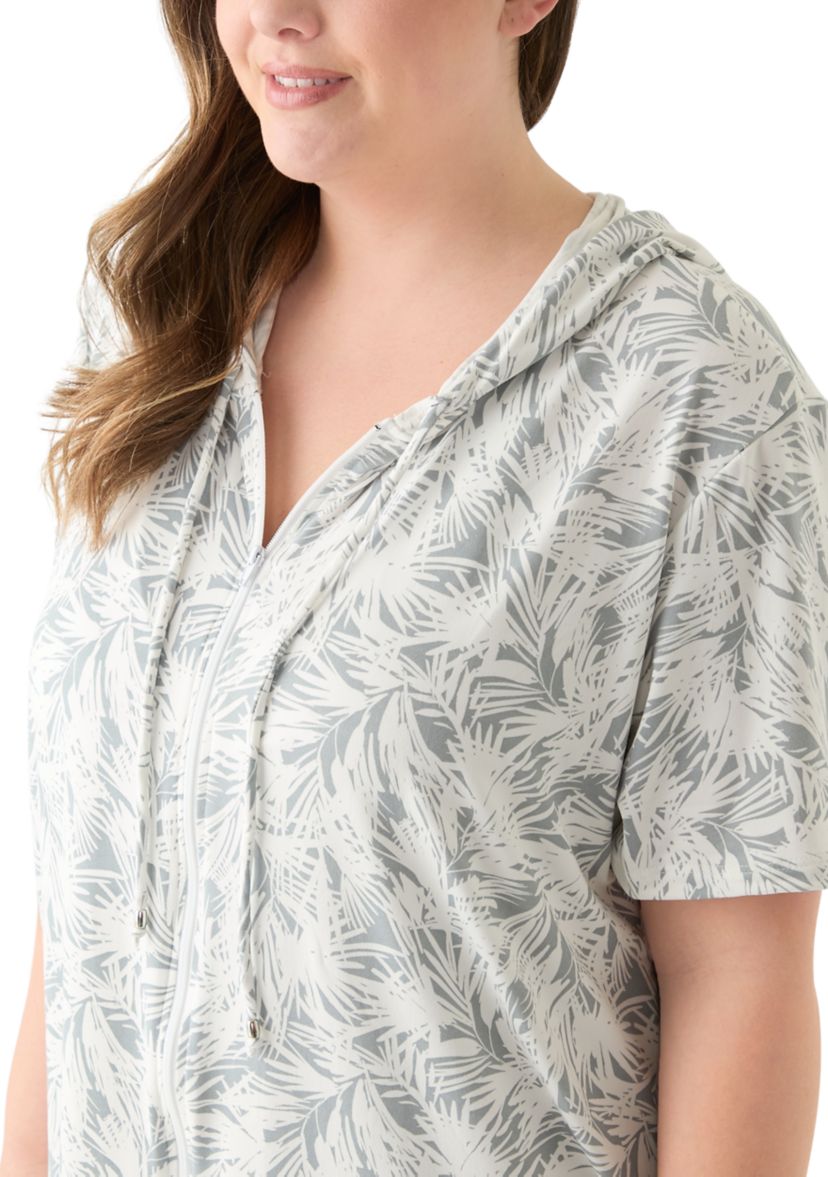 Plus Size Printed Brushed Hooded Swim Cover-Up