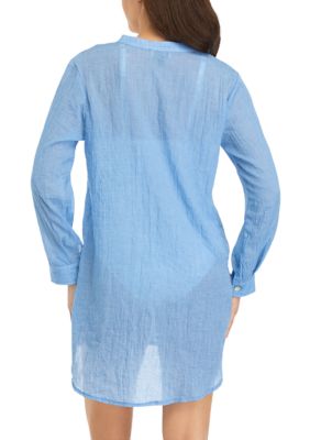 Wunderlove by Westside Plain Blue Swimwear Cover Up Shirt