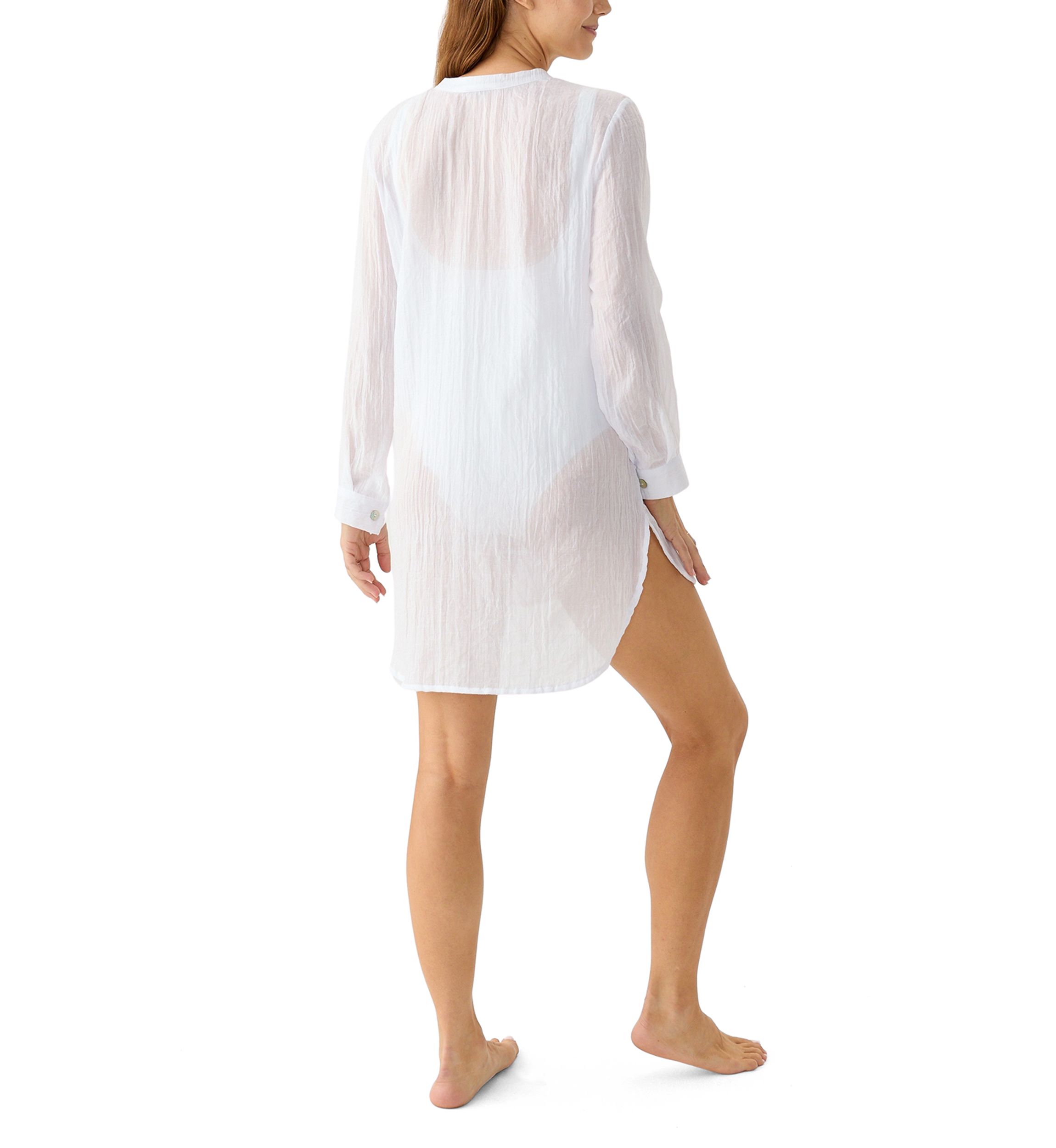 Solid Button Front Swim Shirt Coverup