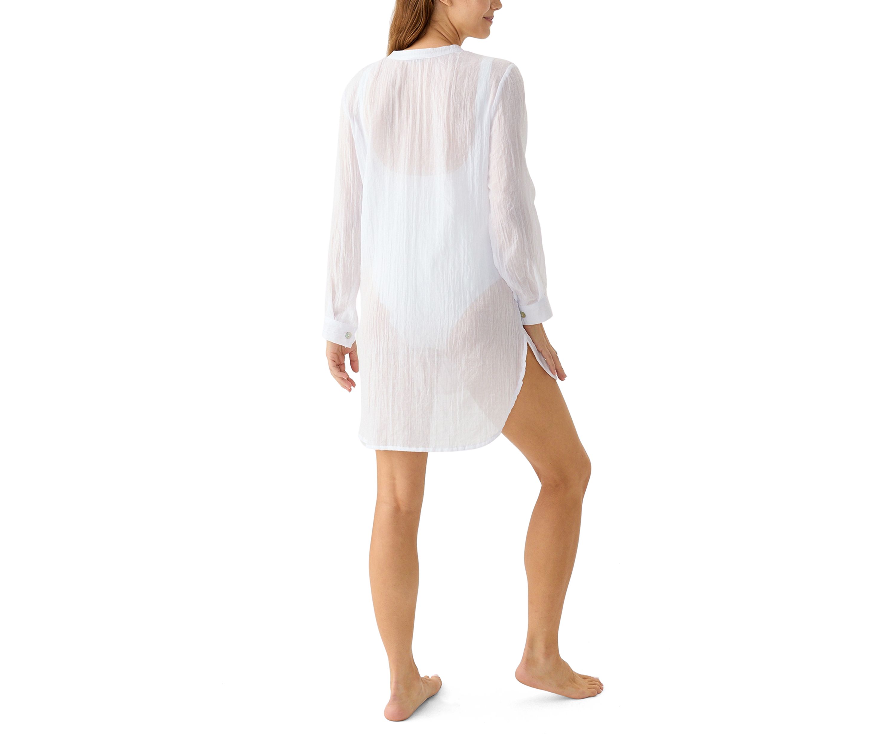 Solid Button Front Swim Shirt Coverup