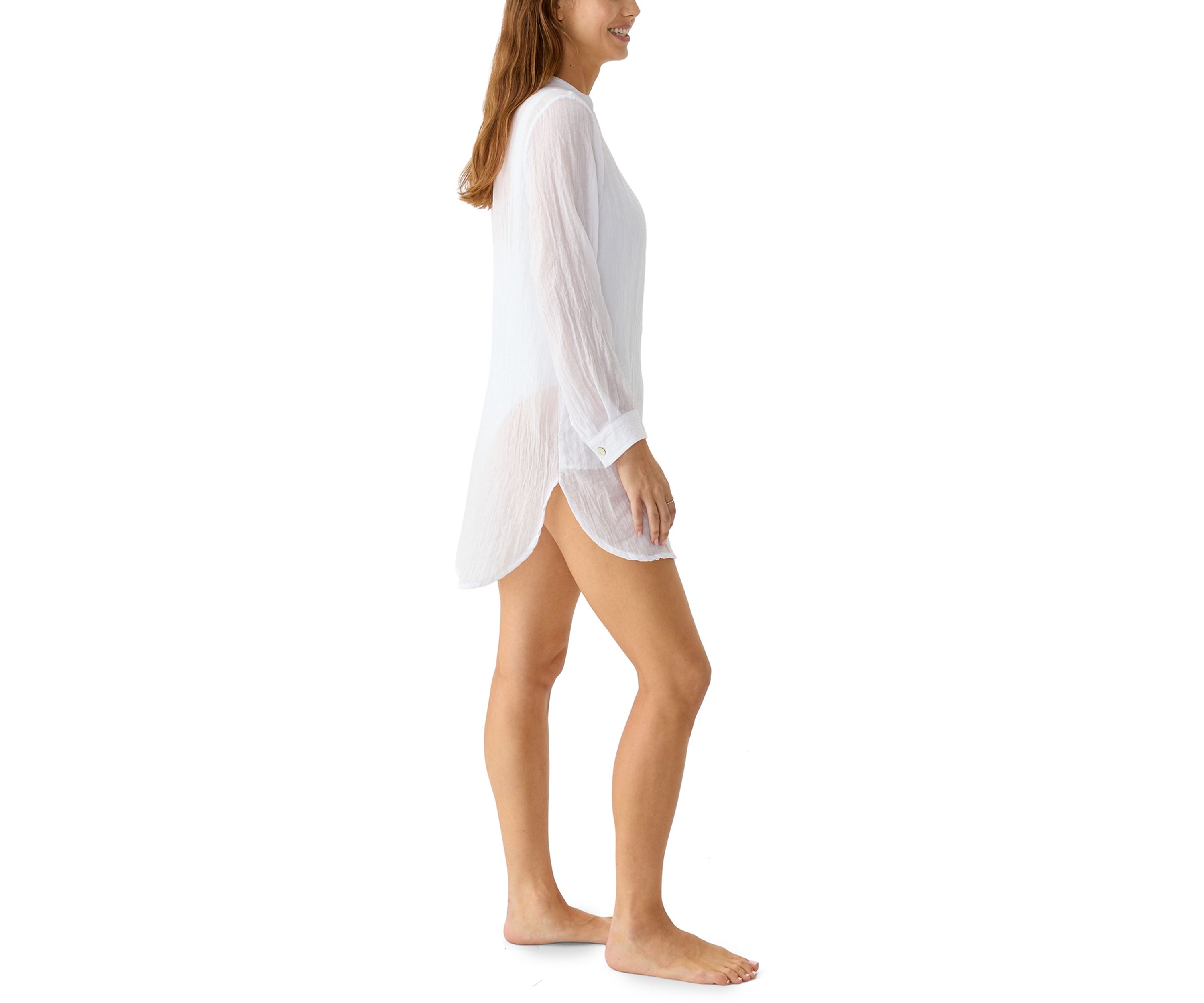 Solid Button Front Swim Shirt Coverup