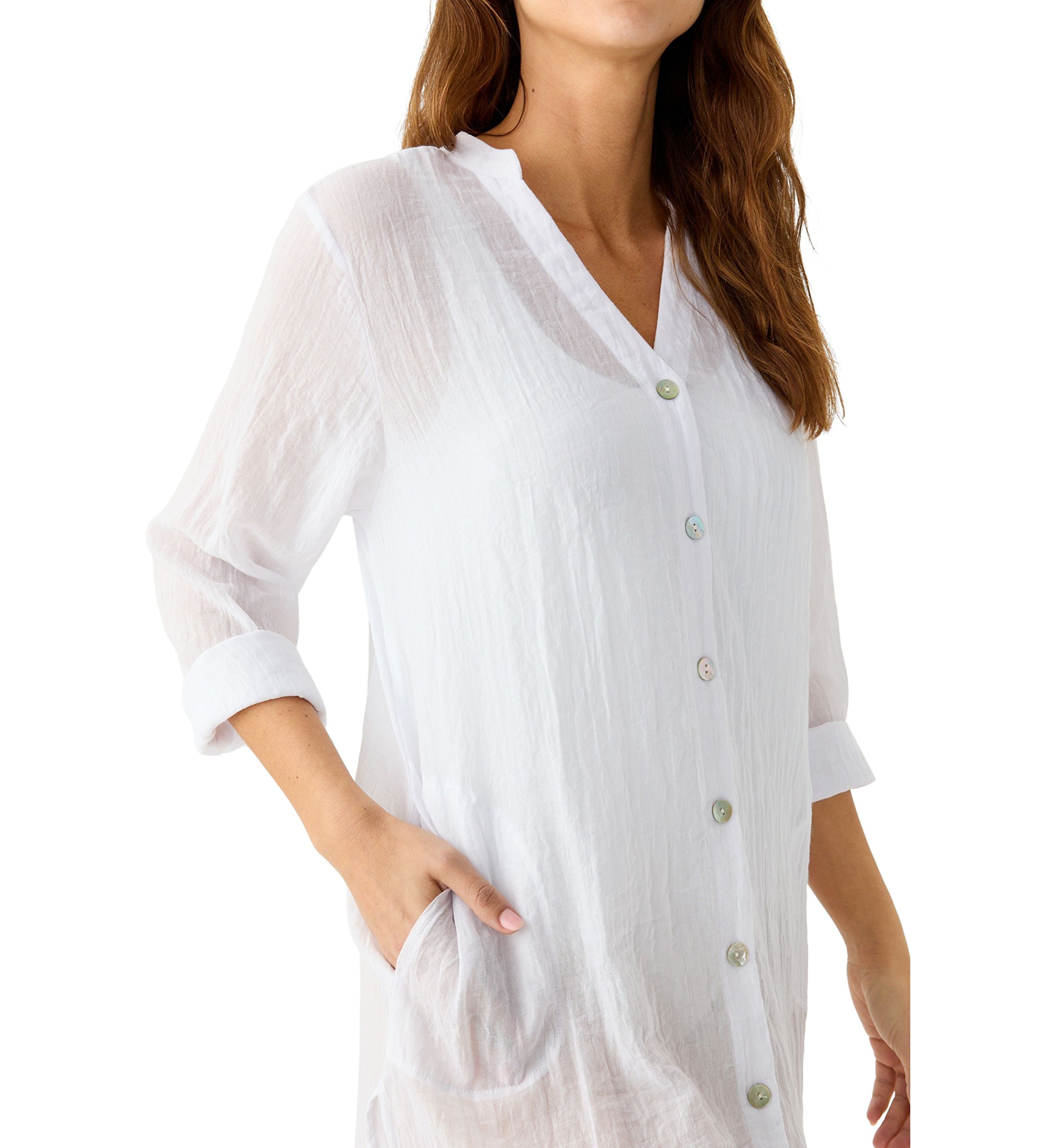Solid Button Front Swim Shirt Coverup