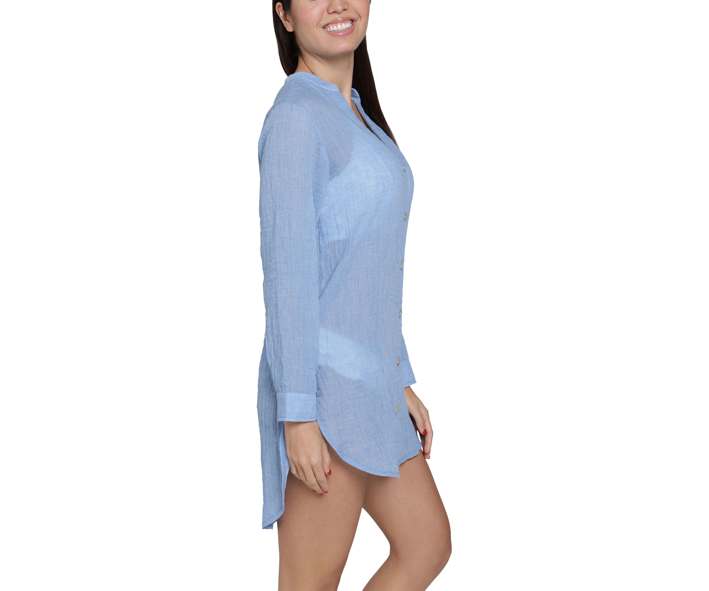 Solid Button Up Big Shirt Swim Coverup 