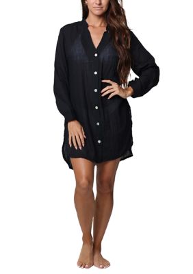 J Valdi Plus Size Collarless Big Shirt Swim Coverup | Belk