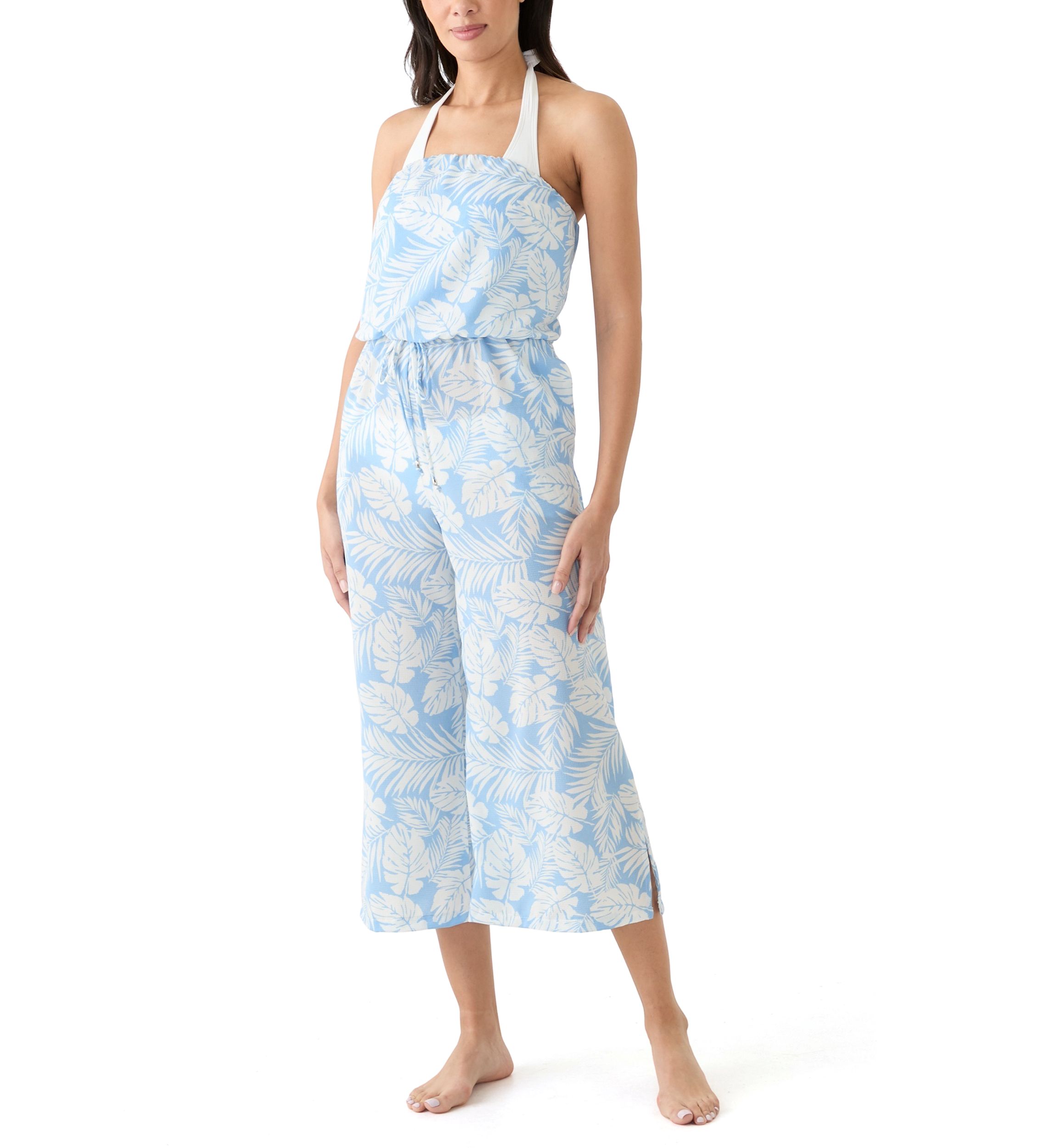 Bandeau Printed Bahama Jumpsuit Swim Cover Up