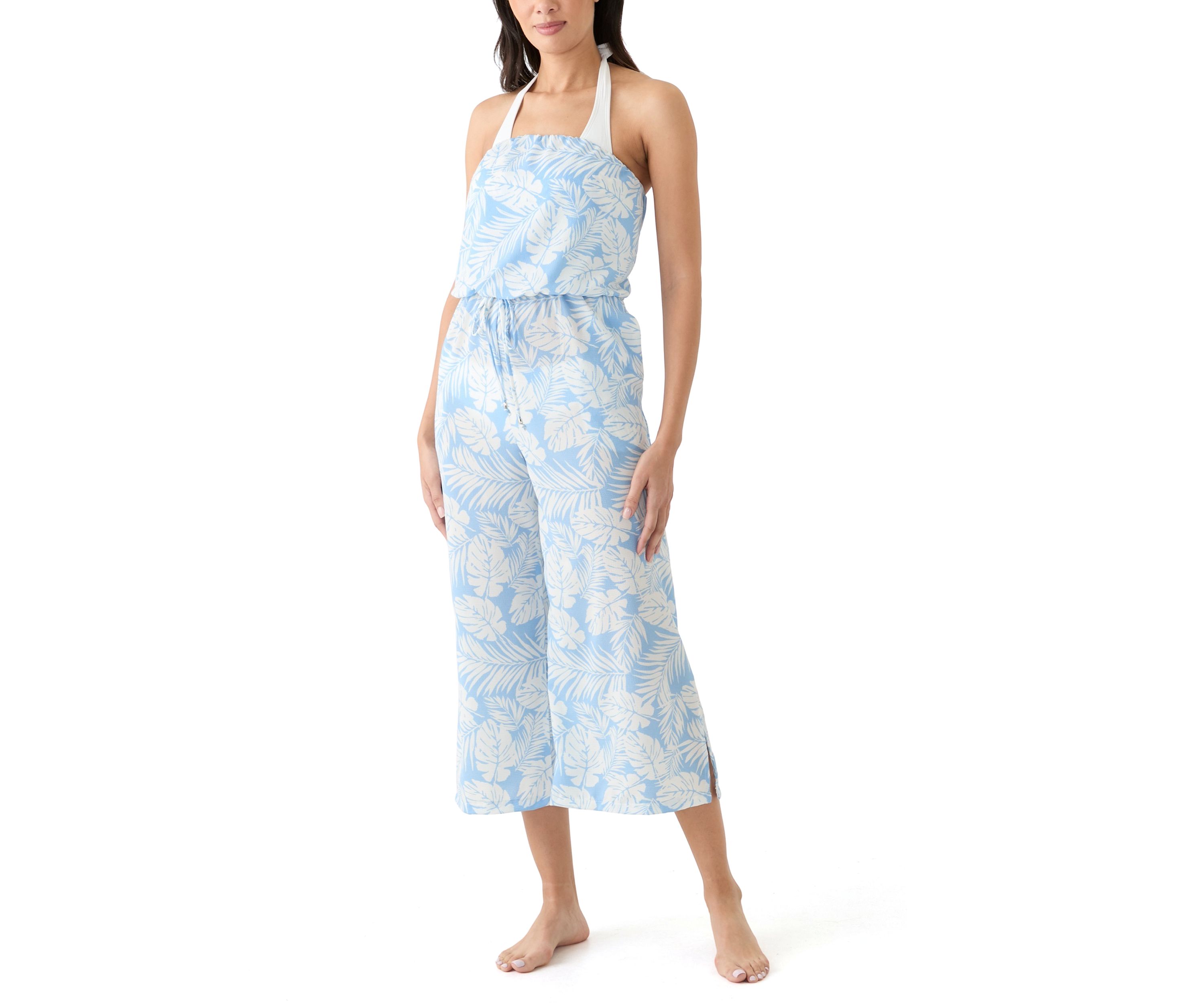 Bandeau Printed Bahama Jumpsuit Swim Cover Up