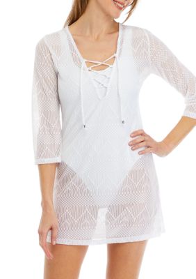 Crochet Lace Up Swim Cover Dress