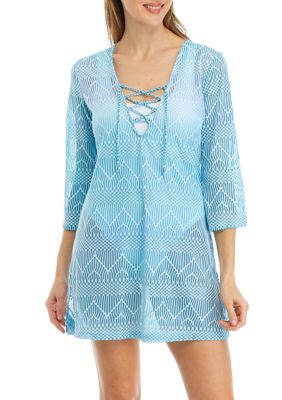 Crochet Lace Up Swim Cover Dress