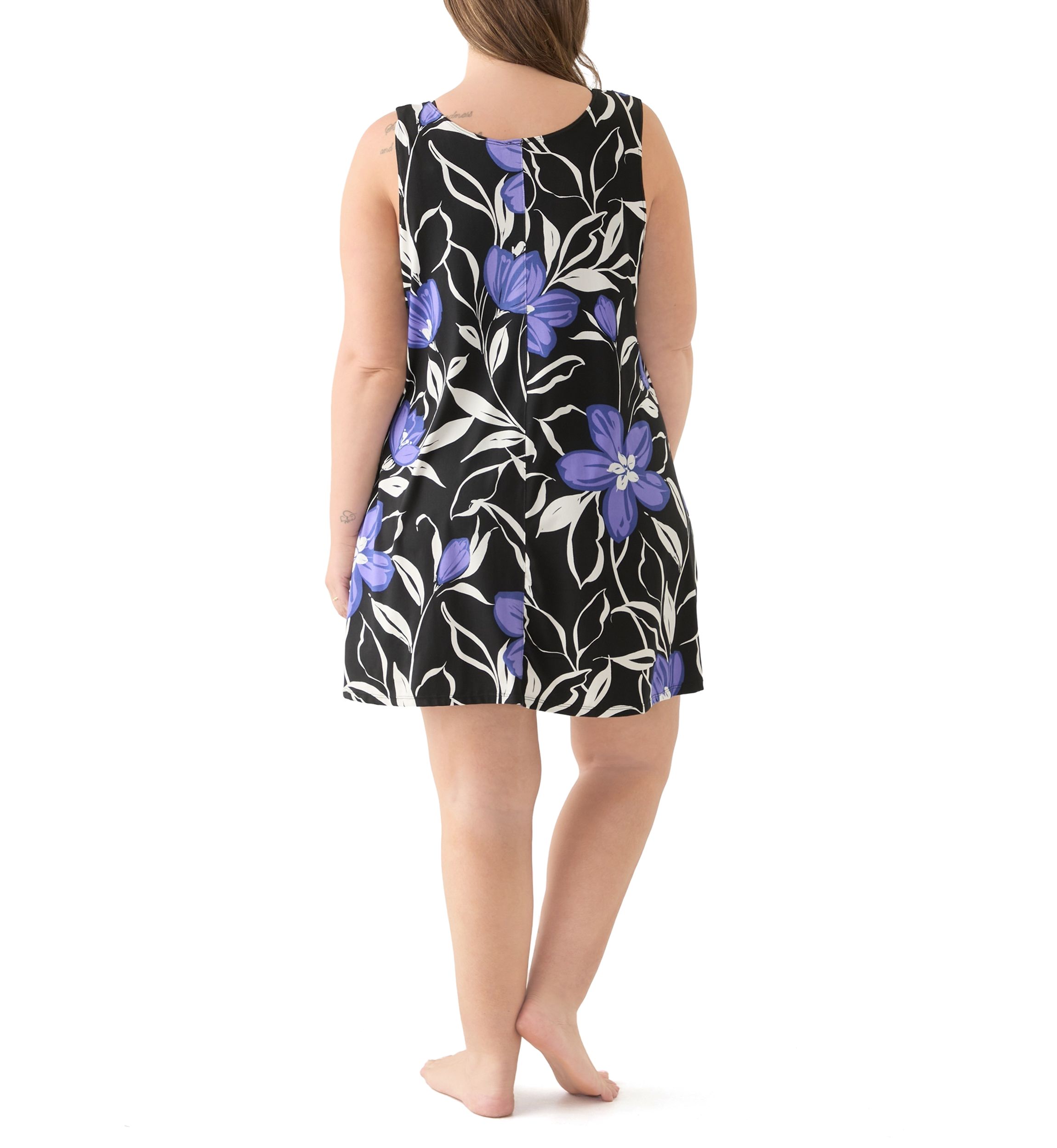 Plus Size Sleeveless Printed Back Floral Ring Tank Dress