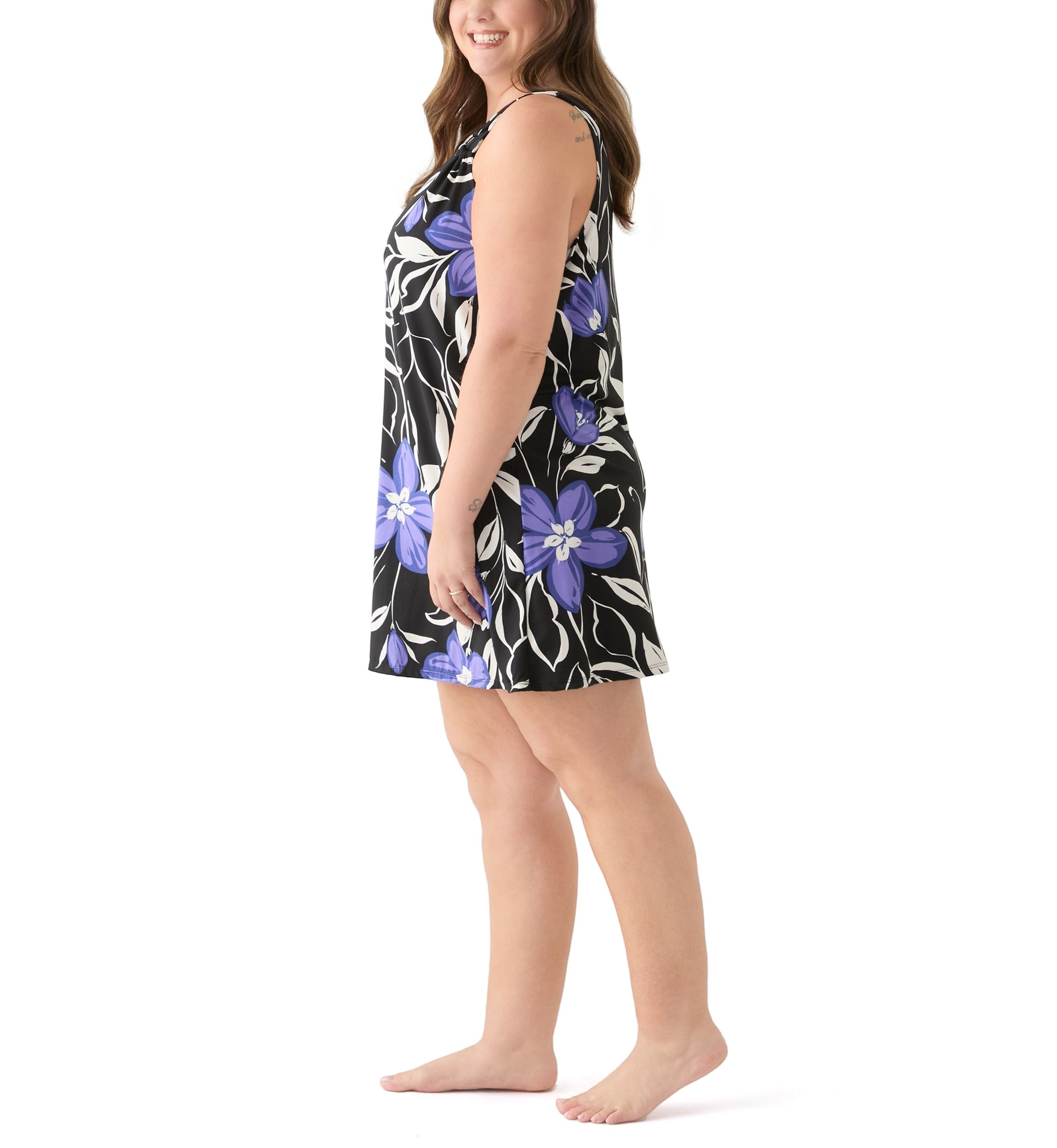Plus Size Sleeveless Printed Back Floral Ring Tank Dress