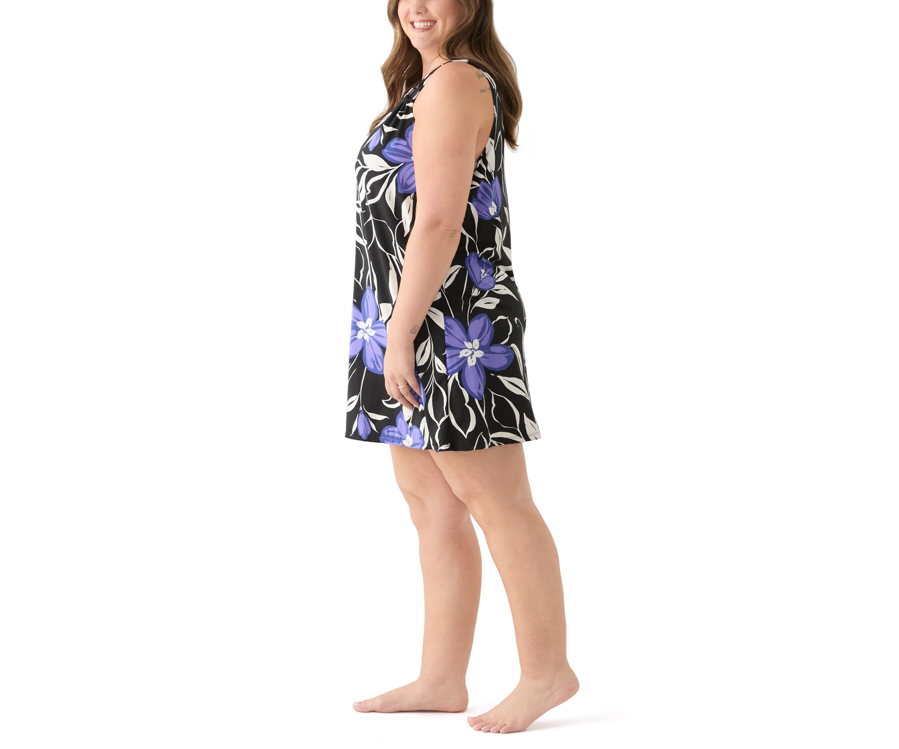 Plus Size Sleeveless Printed Back Floral Ring Tank Dress