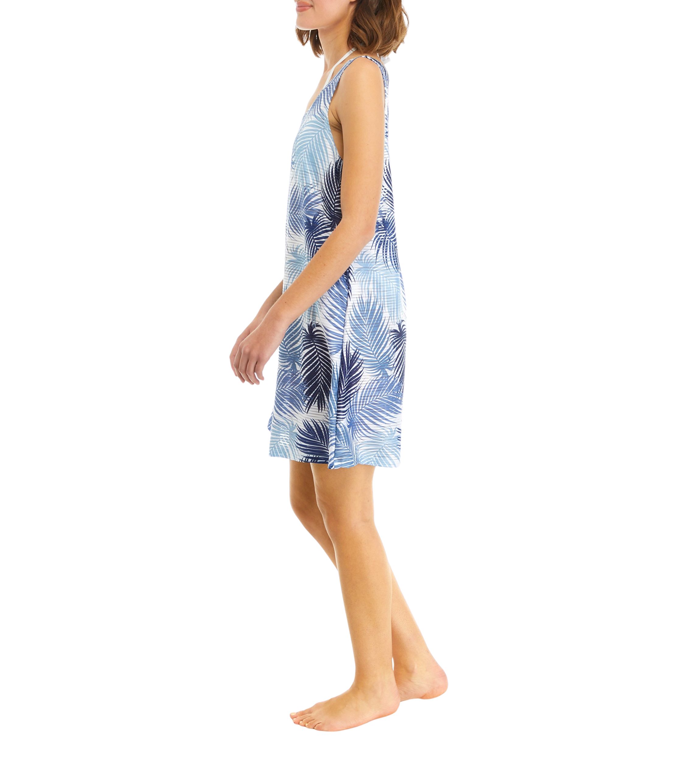 Sleeveless Palm Leaf Cross Back Tank Swim Cover Up Dress