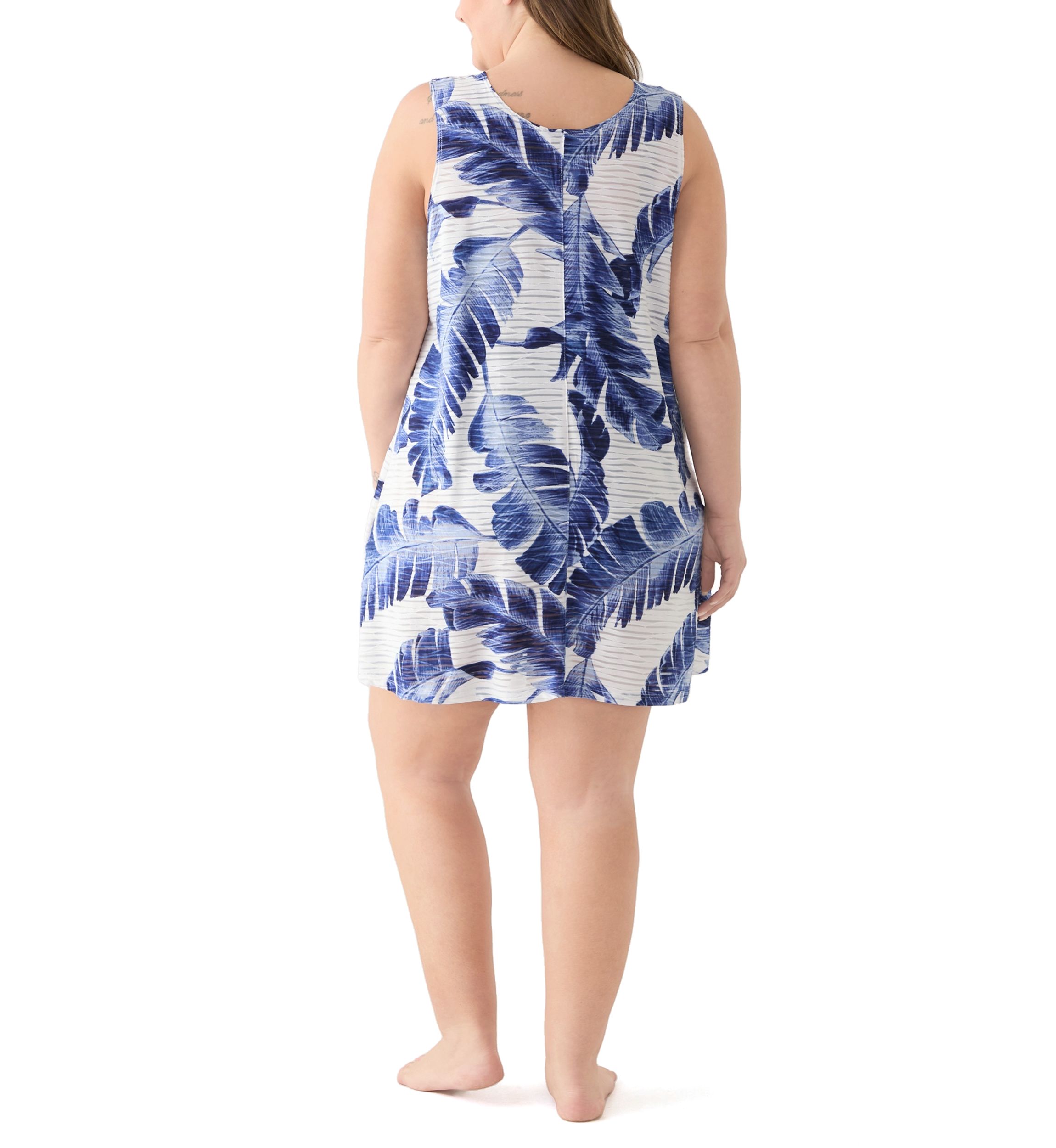 Plus Size Sleeveless Leaf Printed Ring Tank Dress