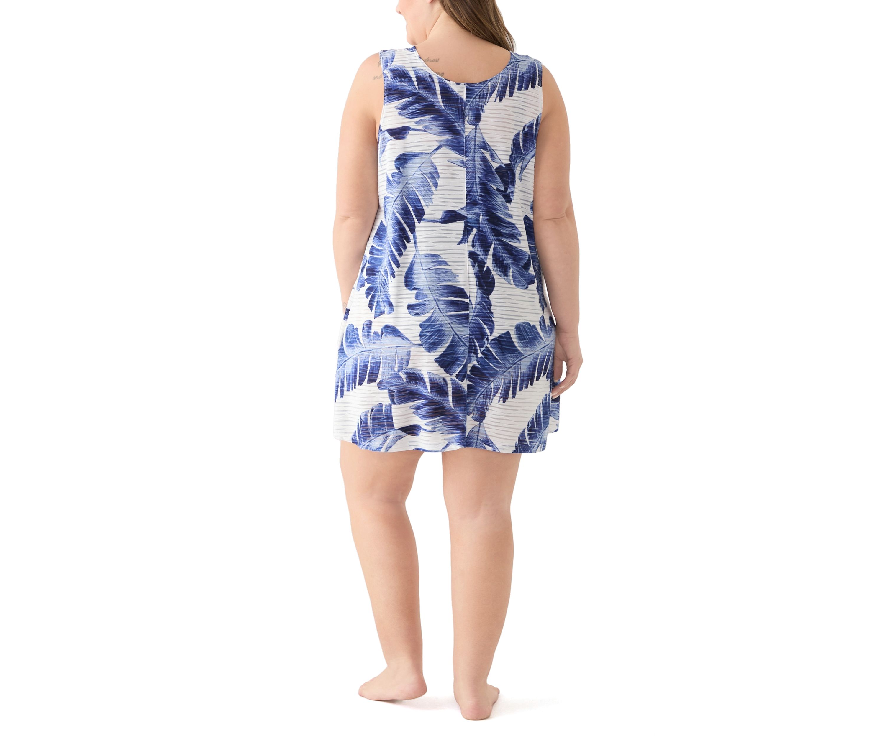 Plus Size Sleeveless Leaf Printed Ring Tank Dress