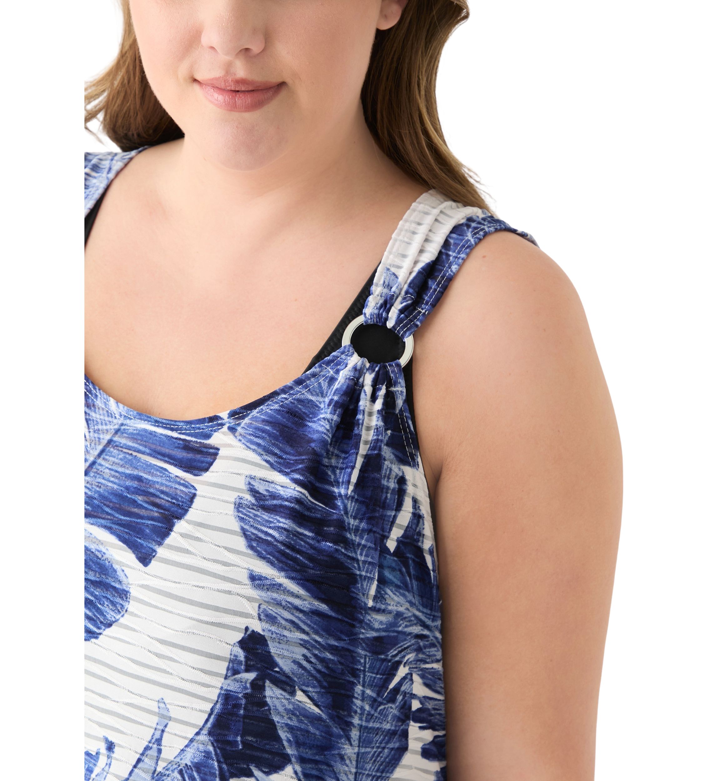 Plus Size Sleeveless Leaf Printed Ring Tank Dress